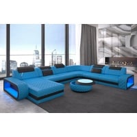 Sofa Dreams Wohnlandschaft Ledercouch Sofa Leder Berlin XXL U Form Ledersofa, Couch, mit LED, wahlweise mit Bettfunktion als Schlafsofa, Designersofa blau|schwarz