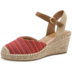 Keilsandalette TAMARIS, Damen, Gr. 41, rot (rot kombiniert), Textil, Leder, modisch, Schuhe, Plateau, Sommerschuh mit geschlossenem Zehenbereich