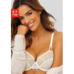 Bügel-BH LASCANA, Damen, Gr. 70, Cup D, beige (creme), Spitze, Obermaterial: 65% Polyamid, 20% Elasthan, 15% Polyester, feminin, BHs, mit modischer Stickerei Spitze und Schnürung, Dessous