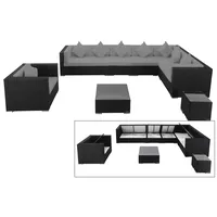 OUTFLEXX Loungemöbel-Set, schwarz, Polyrattan, für 8 Personen, inkl. Kaffeetisch, wasserfeste Kissenbox