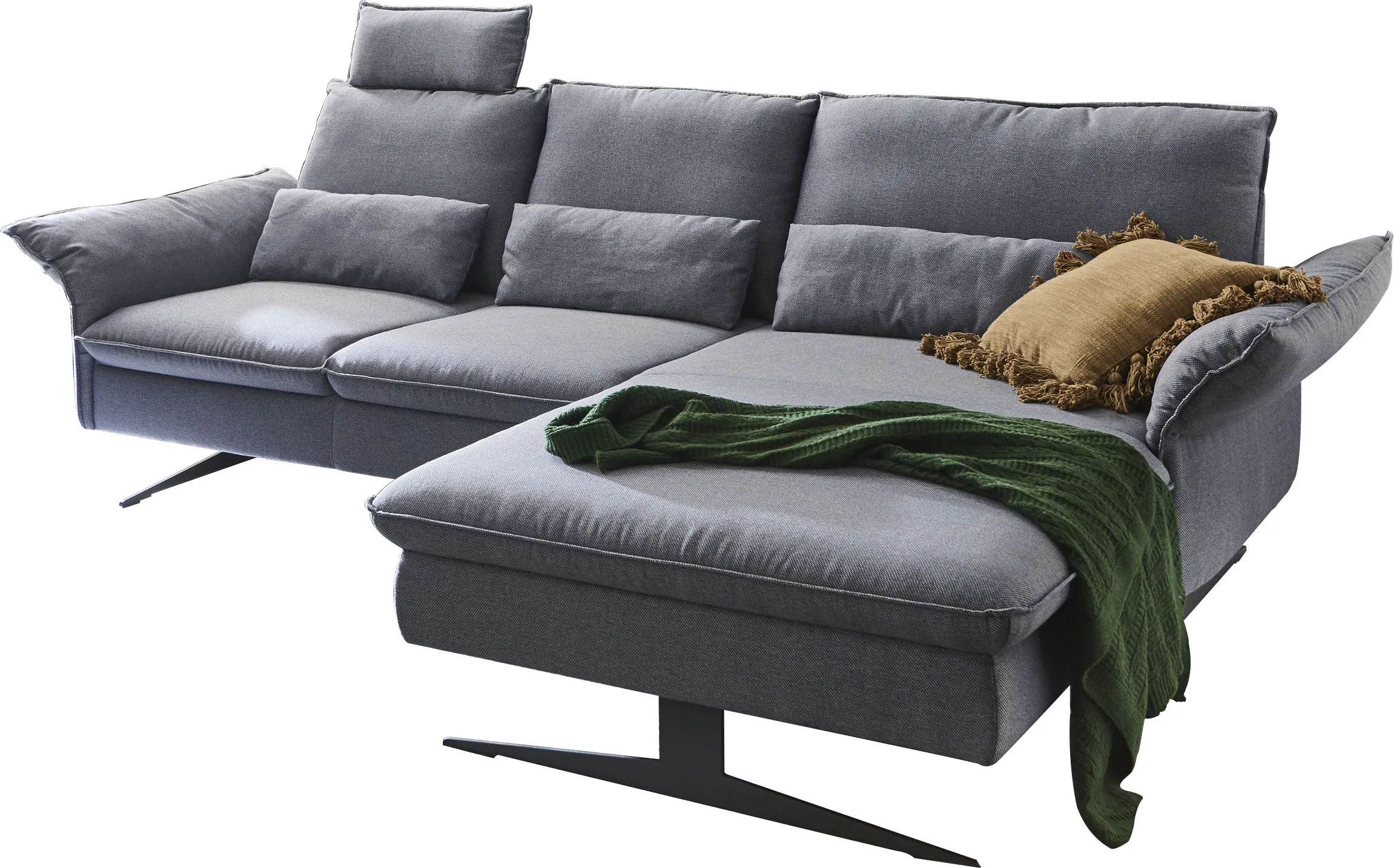 Ecksofa 3C CARINA "Haya L-Form" Sofas Gr. B/H/T: 290 cm x 94 cm x 108 cm, Flachgewebe, Ottomane rechts, mit manueller Rückentiefenverstellung, grau incl. 2 Kopfstützen, manuelle Sitztiefenverstellung manuell