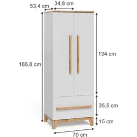 VitaliSpa Kinderkleiderschrank Malia 70 x 186,8 cm Spanplatte weiß