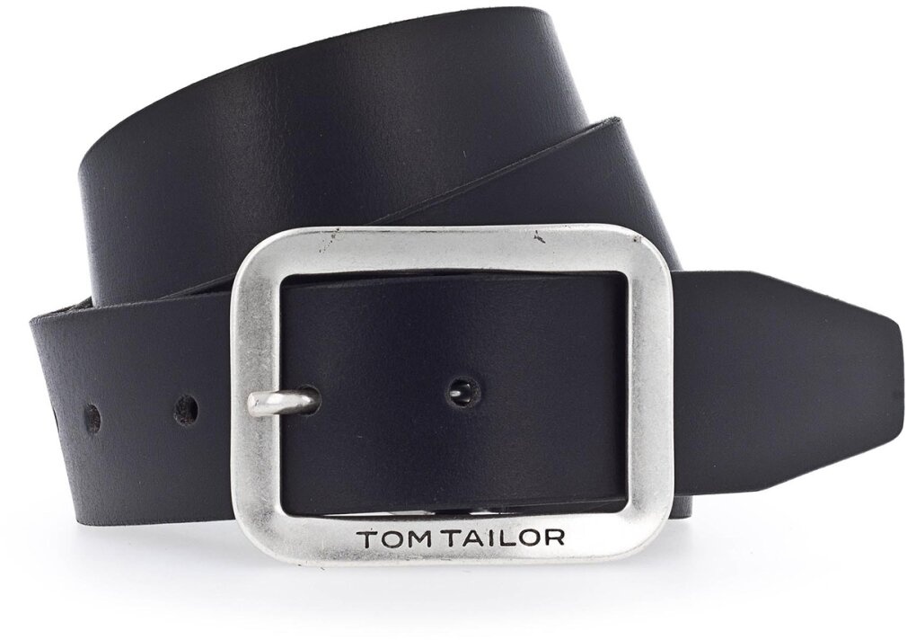 Tom Tailor Herren Gürtel - Echt Leder, Dornschließe, Logoprägung Schwarz 90 cm