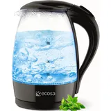 Glas Wasserkocher Schwarz 2200 Watt | 1,7 Liter | Teekocher | 100% BPA FREI | Blaue LED Beleuchtung | Teekocher | Water Kettle | Wasser Kocher | Wasserkocher Retro
