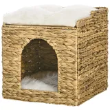 PawHut Rattan Katzenhaus mit Kissen  und 2 Ebenen