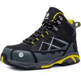 LARNMERN Arbeitsschuhe Herren Damen Sicherheitsschuhe Stahlkappe Knöchelhoch Leicht Stahlkappe Sicherheitsstiefel Leichte Atmungsaktive Mode(Schwarz Grau,44EU) - 44 EU