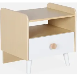 Kinder-Nachttisch in Holzoptik, weiß, 1 Schublade - Edgar