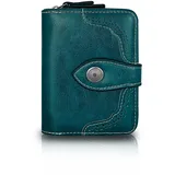 FuninCrea Geldbörse Damen Klein Portemonnaie Damen Leder Geldbeutel Damen Große Kapazität Portmonee Damen Klassisch Brieftasche Damen mit ID-Fenster und Reissverschluss (blau)