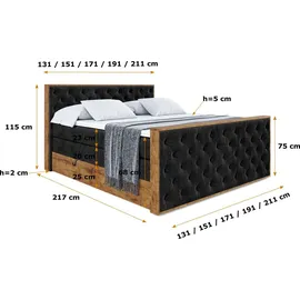altdecor Boxspringbett 180 x 200 cm H3 Schwarz