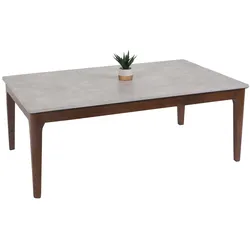 Couchtisch MCW-M55, Beistelltisch Sofatisch Massiv-Holz HDF Laminat Melamin 46x120x70cm Beton-Optik braune Beine