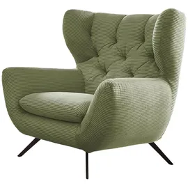 KAWOLA Hochlehnsessel CHARME Cord 100 x 106 x 95 cm Grün mit Kissen