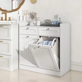 Costway Kippbarer Wäscheschrank Badezimmerschrank 79 x 80 x 40 cm Weiß