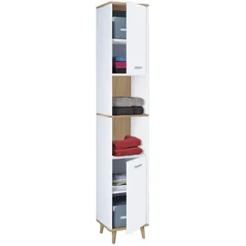 VCM Landos Hochschrank 181 x 32 x 28 cm Weiß/Honig-Eiche Holz, Metall