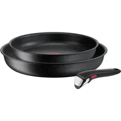 Pfannen-Set TEFAL "Ingenio Black Stone", schwarz, Ø:28cm, Pfannen, Antihaft, abnehmbarer Griff, Thermo-Signal, alle Herdarten, Induktion