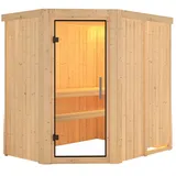 Karibu Sauna Saja - 68 mm Systemsauna - 230 Volt Plug & Play-Ohne Ofen-Ohne Dachkranz-Klarglas Ganzglastür