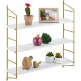 Relaxdays Wandregal, HxBxT: 60 x 60 x 15 cm, Schweberegal mit 3 Ablagen, MDF & Eisen, Hängeregal Wohnzimmer, weiß/gold