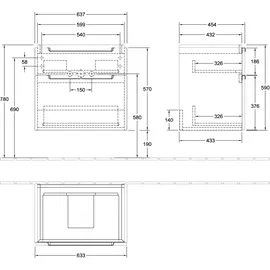 Villeroy & Boch Subway 2.0 Waschtischunterschrank 2 Auszüge, 637 x 59 x 454 cm, Griffe chrom