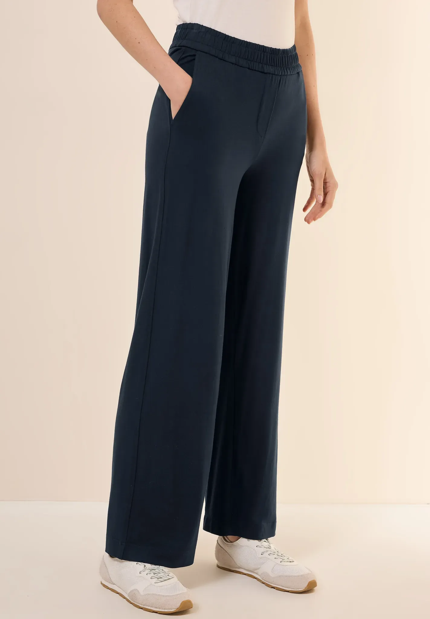 Stoffhose CECIL, Damen, Gr. XL, Länge 28, blau (universal blau), Stoff, 95% Viskose, 5% Elasthan, unifarben, loose fit lang, Hosen Stoffhose, mit seitlichen Einschubtaschen