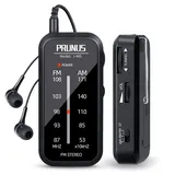 PRUNUS J-985 Mini Radio Klein UKW/FM/AM-Transistorradio, Taschenradio mit Kopfhörern (Stereo-Sound bei UKW), Kleines Radio Batteriebetrieben mit 2 AAA-Batterien zum Joggen, Gehen und Reisen.