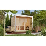 Saunahaus Außensauna Gartensauna Ares 3 unbehandelt 277x276x232 cm Metallfarbe: weiß +LAGERABVERKAUF+