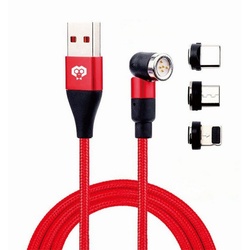 MonkeyTEC 3 in 1 Magnetisches Ladekabel 540° drehbar iPhone/Micro-USB/USB-C magnetisches Ladekabel, (200 cm) rot