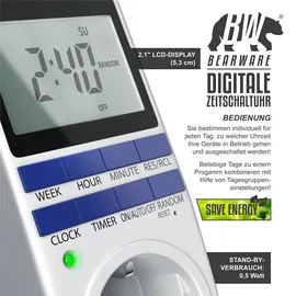 Bearware 4x Zeitschaltuhr, digital, 2,1" LCD-Display, max. 3680W, 10 Programme, Zufallsschaltung