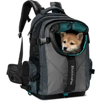 ROCCOPET Hundetragerucksack, Haustier- und Laptop-All-in-One-Tasche, atmungsaktiver und wasserdichter Rucksack für Wandern, Camping und Reisen (geeignet für kleine Haustiere unter 9 kg), Blaugrün