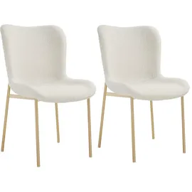 Tectake tectake® Polsterstuhl Tessa 2er SetBouclé weiß/gold