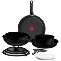 Tefal Pfannen-Set Ingenio Excellence Keramik, Aluminium (Set, 11-tlg), abnehmbarer Ingenio-Griff, Thermo-Signal, stapelbar, Induktion schwarz