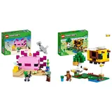 LEGO 21247 Minecraft Das Axolotl-Haus Set, baubare rosa Unterwasserbasis & 21241 Minecraft Das Bienenhäuschen, Farm-Spielzeug mit baubarem Haus