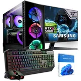 KRAFTPC Gaming PC Komplett-Set AMD Ryzen9 5950X - GeForce RTX5060 Ti 16GB - 1TB M.2 SSD - 64GB RAM - Win11 - 27" TFT - Tastatur/Maus - Gamer Pc - Schwarz