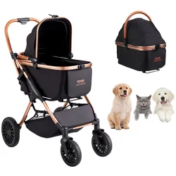 VEVOR Hundebuggy 59x85x105cm Hundewagen 30kg Tragfähigkeit Faltbarer Hundetrolley Aluminium-Rahmen 800D Oxford-Gewebe Nylon-Netzfenster 4 PU-Räder Hundebox Tierbuggy Katzenbuggy Haustier Transport