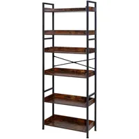 Mophorn Industrie-bücherregal, 6-stufig, Vintage-leiterregal Mit Stabilem Metallrahmen, Regal Mit Offenen Ablagen, Standregal Für Wohnzimmer, Schlafzimmer, Küche, Büro, Rustikales Braun