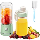 Fresh Juice Mixer Flasche, TGKYK 450ml Tragbarer Mixer Smoothie Maker mit Bürsten, 38 Klingen, USB-Laden Tragbarer Entsafter für Unterwegs für Säfte, Milchshakes, Smoothies (Grün)