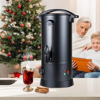 Ansobea Glühweinkocher 10L, 1800W Glühweinkocher mit Thermostat,Heißgetränkeautomat Edelstahl,Einstellbare Temperatur von 30-110°C,Glühweintopf mit Zapfhahn,Glühweinkessel Schwarz
