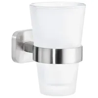 Tesa ESTEETIC Zahnputzbecher mit Halterung - Becher aus Milchglas, verchromte Wandhalterung - zur Wandbefestigung ohne Bohren - 80mm x 125mm x 120mm