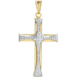 Kreuz-Anhänger FIRETTI "Schmuck Geschenk Gold 375 Halsschmuck Anhänger Halskette Kreuz", gold (gelbgoldfarben, weißgoldfarben), Schmuckanhänger, Damen, Gelbgold 375, 1,5 g