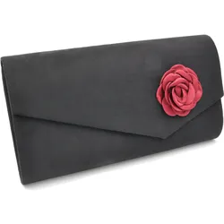 Steuer Modeschmuck Abendtasche Satin-Optik schwarz mit roter Blüte