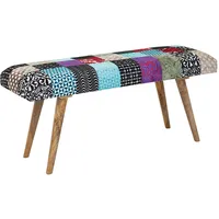 KADIMA DESIGN Sitzbank Samt/Massivholz, Patchwork-Design, 160 kg Belastbarkeit, Mangoholz Beine