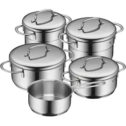 Topf-Set WMF "Mini", grau (edelstahl), B:25,4cm H:21,5cm L:39,6cm, Töpfe, hochwertige Edelstahldeckel, platzsparende Aufbewahrung, Schüttrand