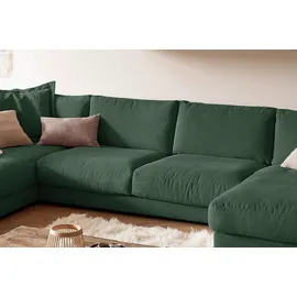 KAWOLA Wohnlandschaft U-Form Madeline Cord Longchair rechts smaragd