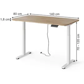 Vicco Schreibtisch Elevate, 140 x 80 cm 2 Motoren, Model 58658 - Weiß/Braun