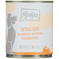 MjAMjAM - Premium Nassfutter für Hunde - saftiges Huhn mit zarter Ente an Möhrchen und gekochter Hirse, 6er Pack (6 x 800 g), naturbelassen mit extra viel Fleisch