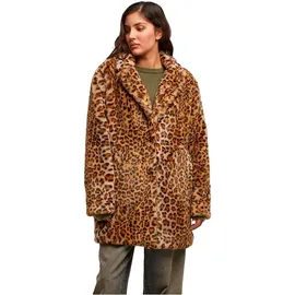 URBAN CLASSICS Damen Mantel Ladies Oversized Faux Fur Leo Coat, Kunstfell Mantel mit Leopardenmuster, Felljacke für Herbst & Winter, Größen XS - XL - XL