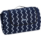 Relaxdays XXL Picknickdecke, 200x300 cm, Fleece Stranddecke, wärmeisoliert, wasserdicht, mit Tragegriff, dunkelblau/weiß