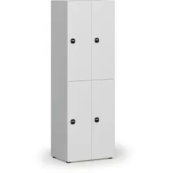 Holzspind mit Ablagefächern, 4 Fächer, RFID-Schloss, grau/weiß
