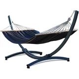 Potenza Outdoor Hängematte mit Tytan Gestell für 2 Personen I Stabhängematte XXL 220x160, 200kg I Hängemattengestell 350 kg Wetterfest (Grau, Basic Gestell Graphit)