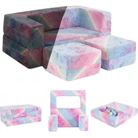 KOMFOTTEU Kindersofa, ausklappbar mit leuchtenden Mustern & abnehmbarem Flanellbezug bunt 100 cm