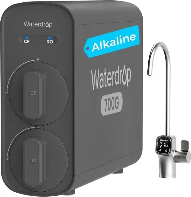 Waterdrop G5P700A Alkalisches Mineral PH+ Umkehrosmose-Wasserfilter, NSF/ANSI 372 zertifiziert, 700G Umkehrosmose-System, 8-stufiges RO-Wasserfiltersystem, 2:1 Reinwasser zu Abwasser