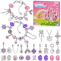 Adventskalender 2025 für Mädchen, Weihnachtskalender zum Basteln von Schmuck mit 24 Überraschungszubehör, DIY Armbänder und Halsketten für 6-16 Jahre Mädchen (Rosa Lila)